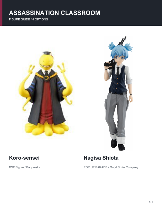 First page of Assassination Classroom Figure Guide