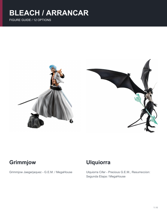 First page of Bleach Arrancar Figure Guide