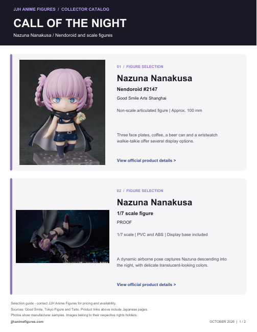 First page of Call of the Night Figure Catalog