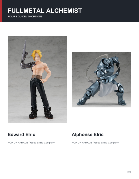 First page of Fullmetal Alchemist Figure Guide