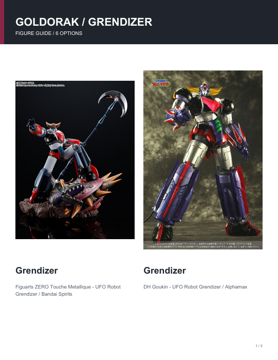 First page of Goldorak Grendizer Figure Guide