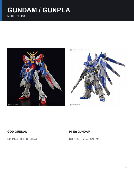First page of Gundam Model Kit Guide