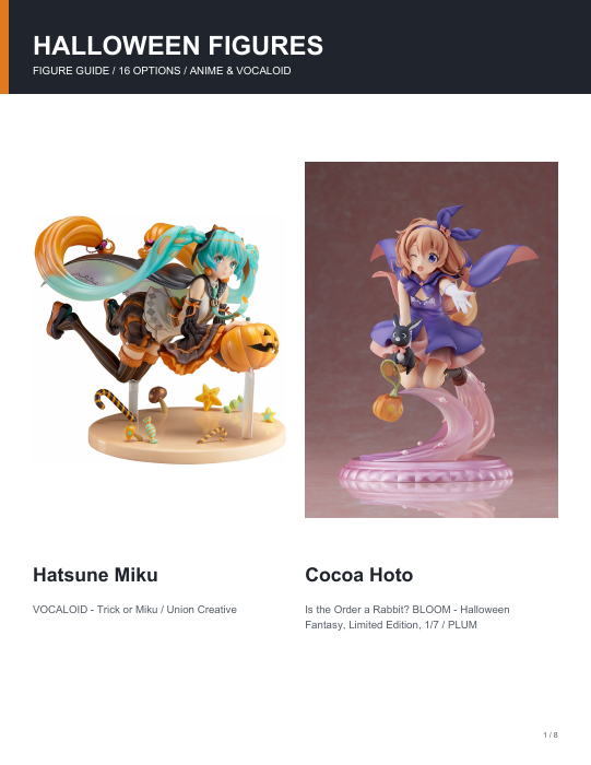 First page of Halloween Anime Figure Catalog