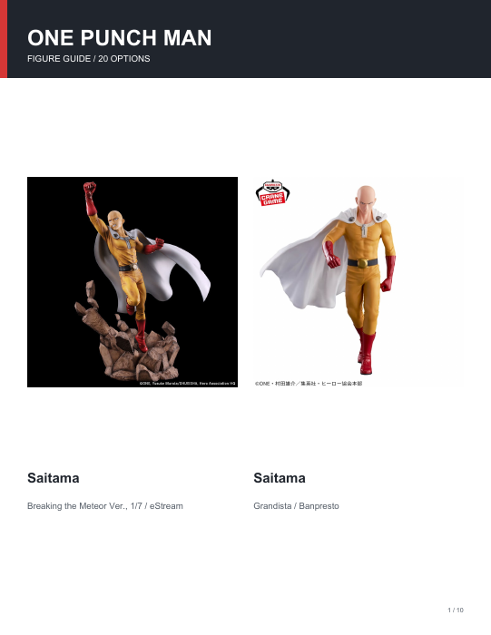 First page of One Punch Man Figure Guide
